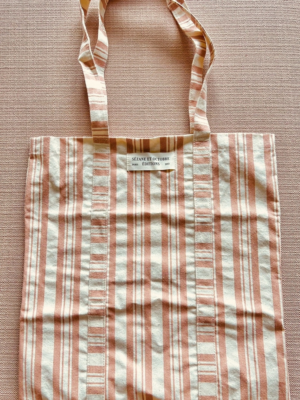 Sezane Pink and Cream Striped Canvas Tote